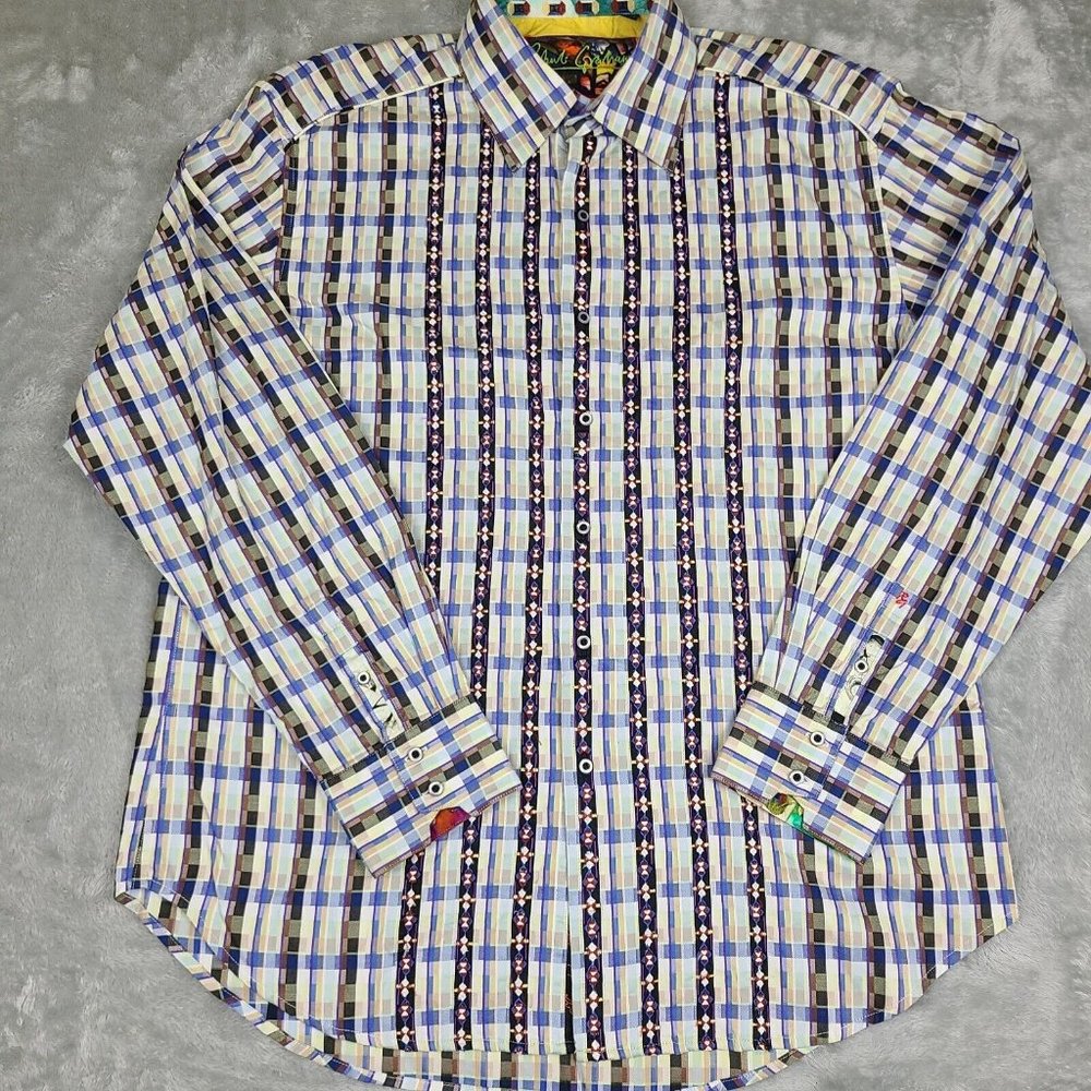 Robert Graham Mens L/S Embroidered Plaid Western‎ Style Shirt Size X-Large